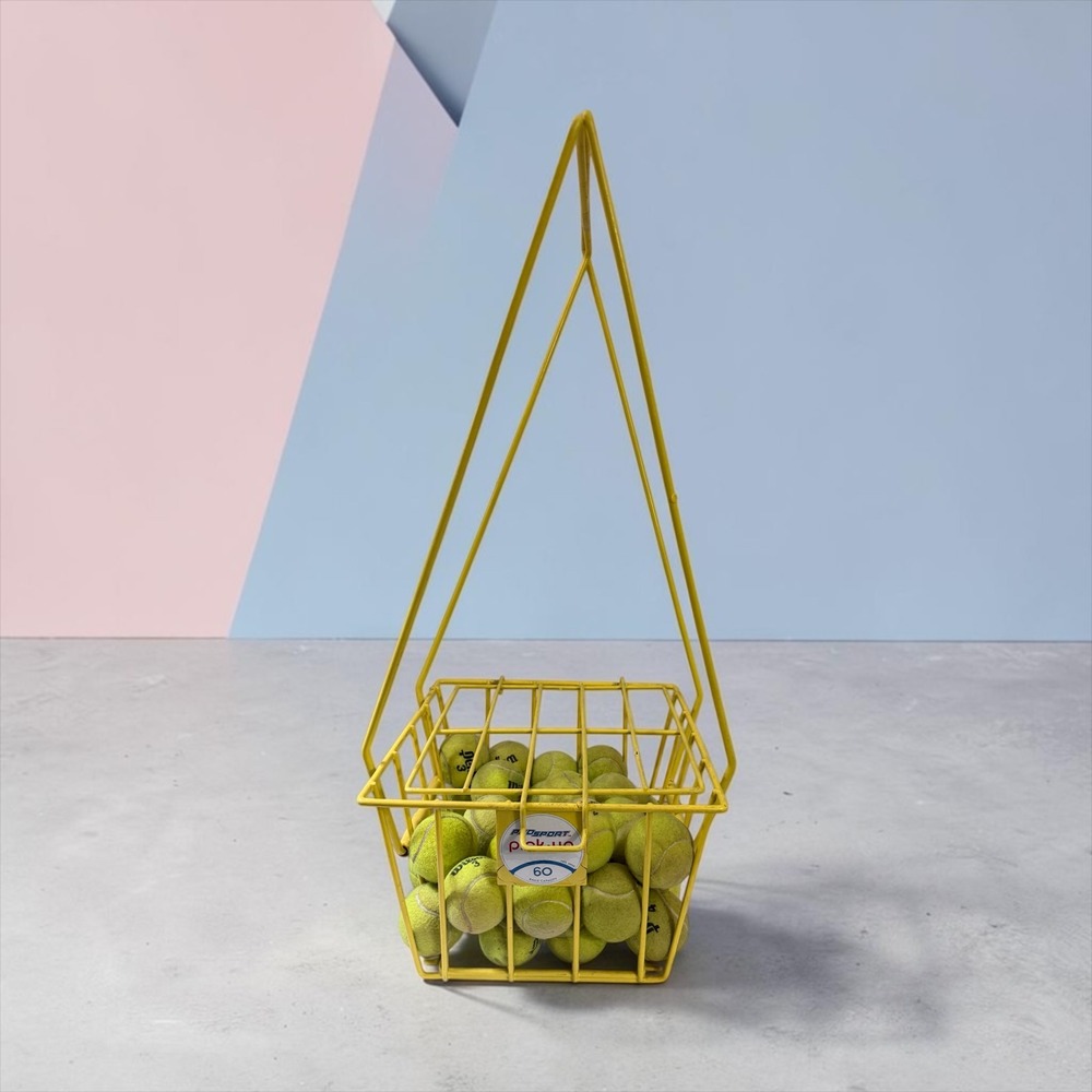 ProSport Pick-Up 60 Tennis Ball Hopper Basket Yellow Metal with 39 Tennis Balls